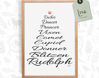 christmas printable wall art, reindeer list decoration, holiday Instant Download, Christmas Print