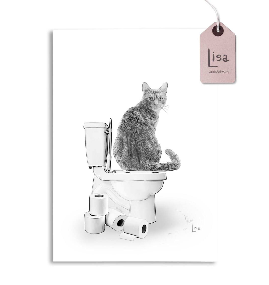 Bathroom Art Cat Print Cat Art Print Bathroom Wall Art - Etsy