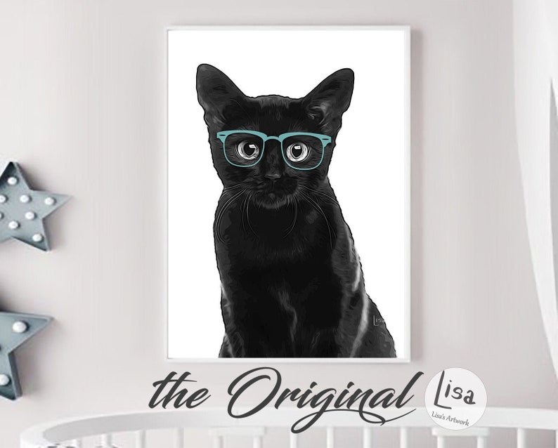 Black Cats Cat Wall Art Cat Prints Cat Painting Nursery Etsy