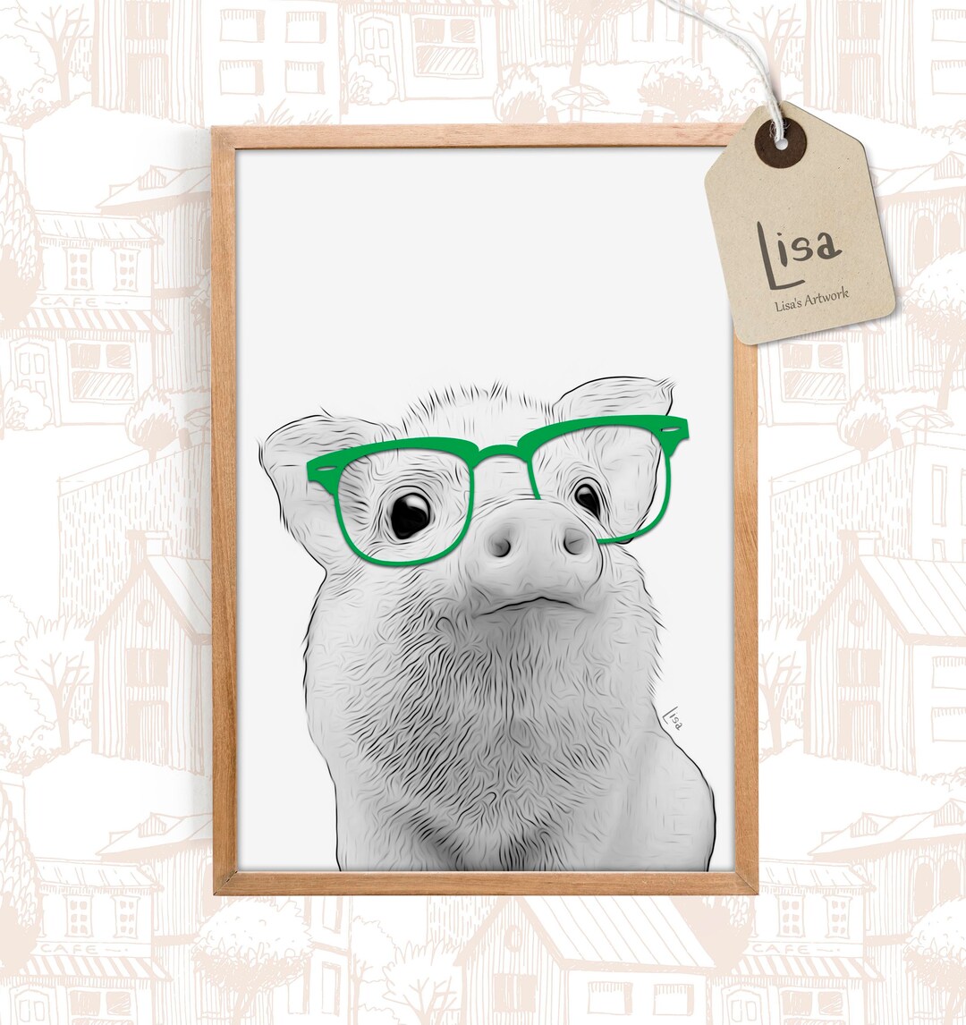 Pig, Animals With Glasses, Printable Wall Art, Instant Download