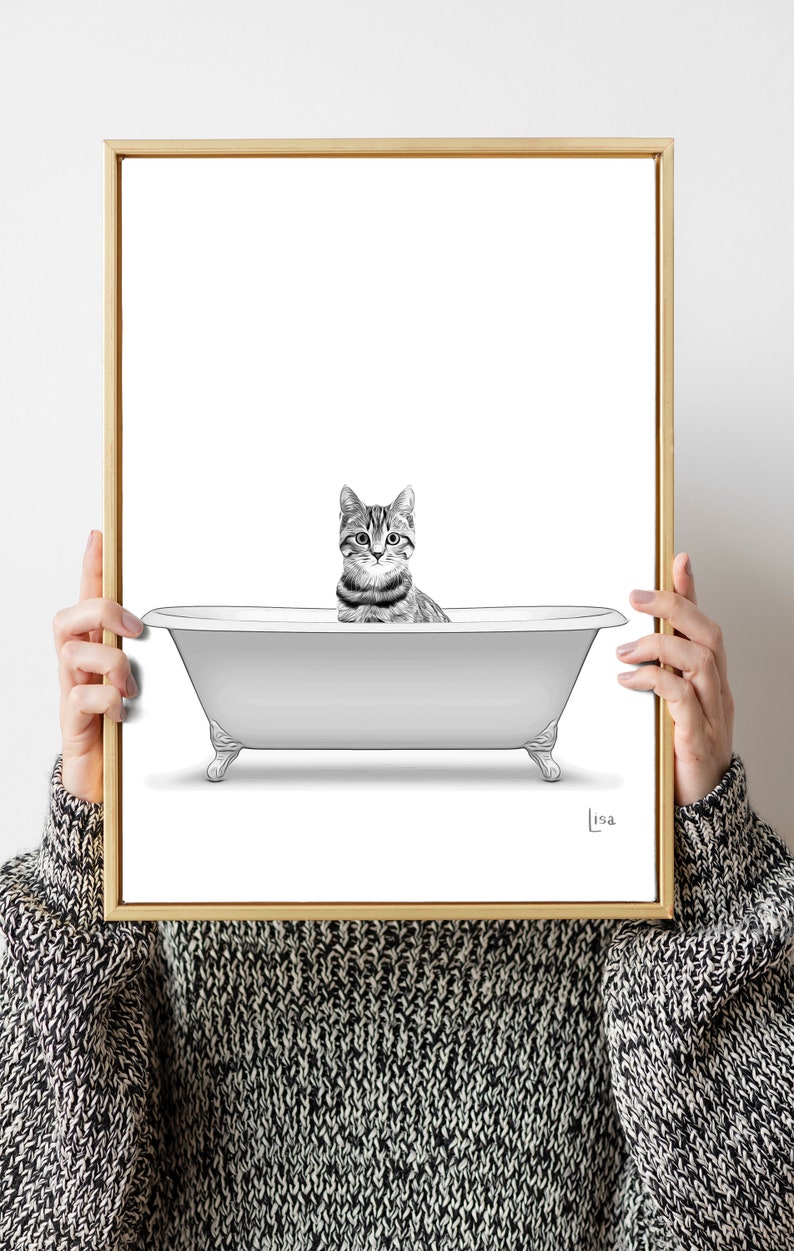 Bathroom Art Cat Print Cat Art Print Bathroom Wall Art Etsy