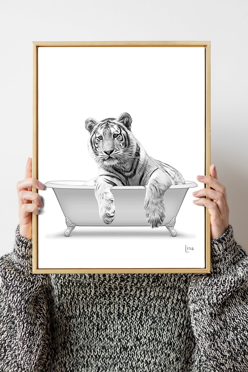 bathroom art, tiger wall art, bathroom wall art, bathroom kids art, bathroom decor, bathroom wall decor, animal art, nursery wall art image 4