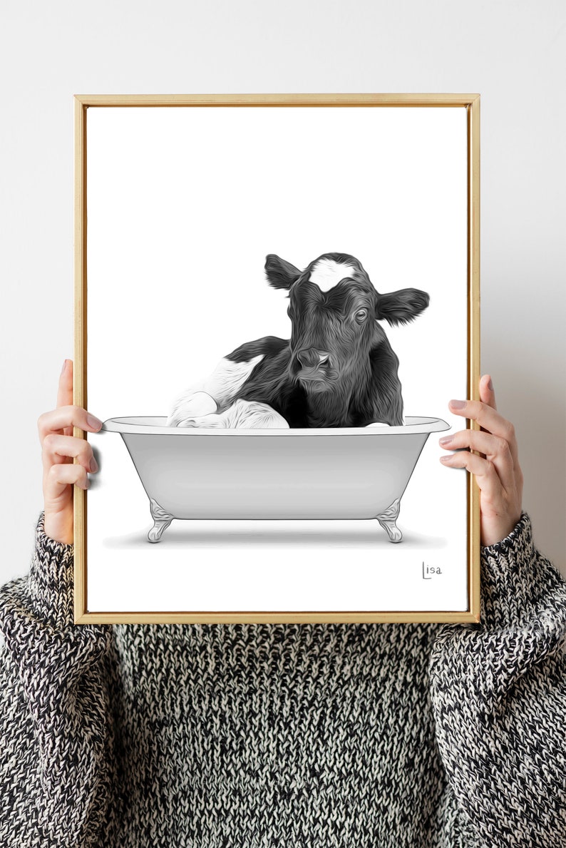 Cow Print Cow Art Bathroom Art Bathroom Wall Art Bathroom Etsy
