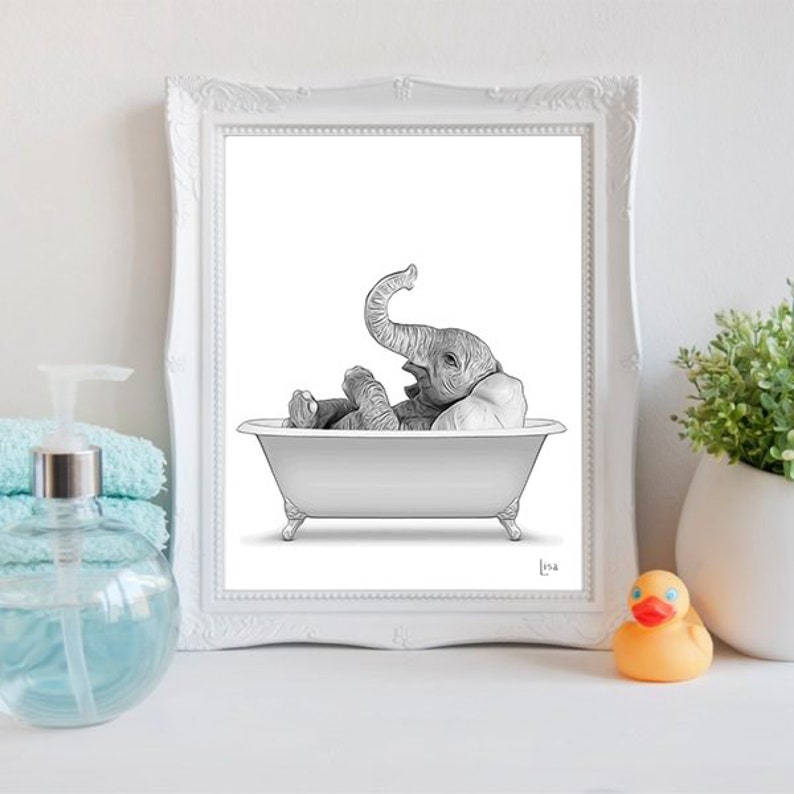 Bathroom Art Elephant Wall Art Bathroom Wall Art Bathroom Etsy