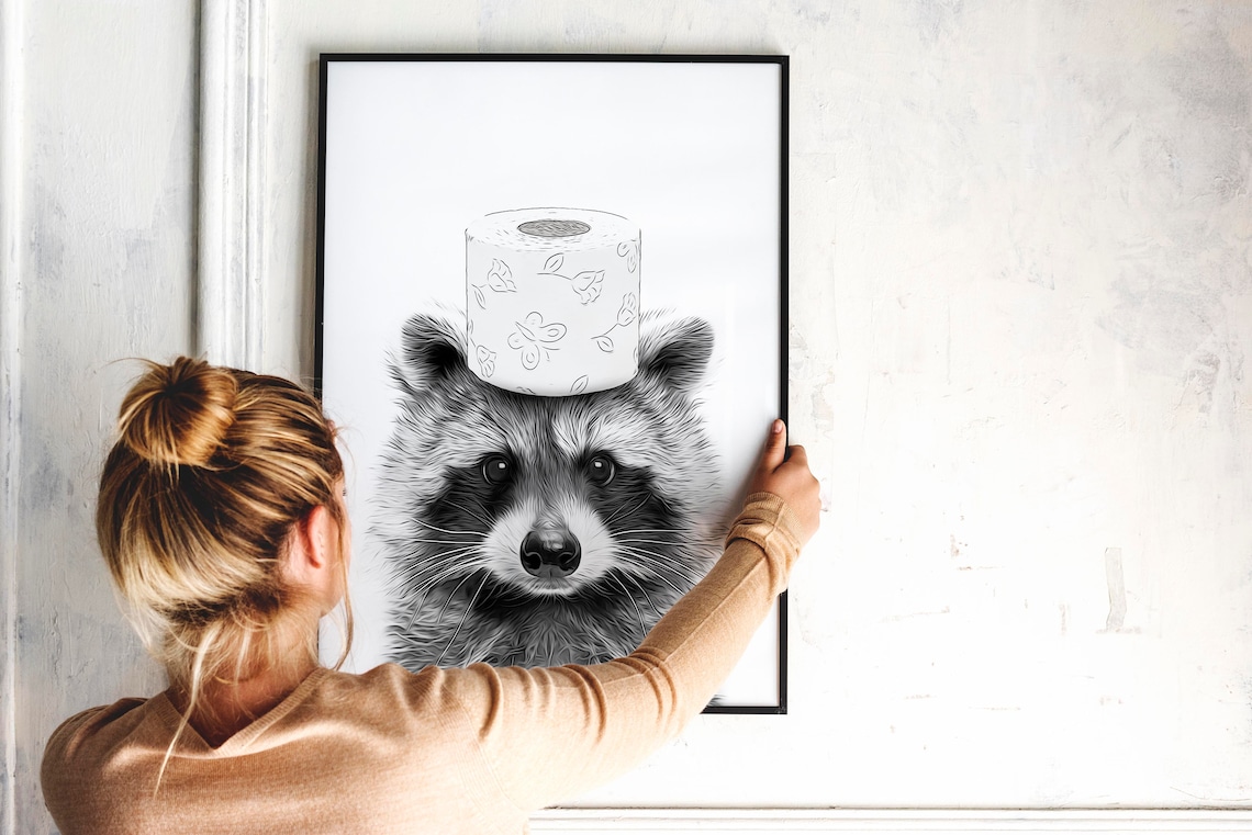 Bathroom Art Raccoon Toilet Paper Bathroom Wall Art Etsy