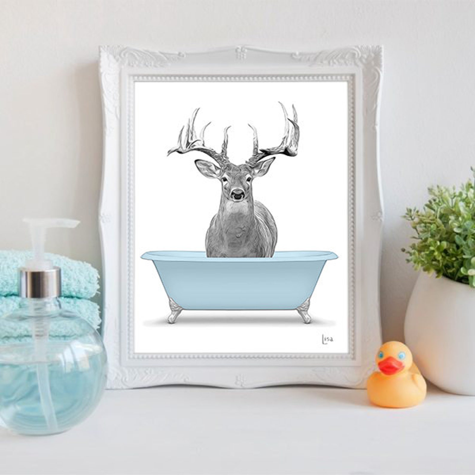 Bathroom art deer wall art bathroom wall art bathroom kids Etsy
