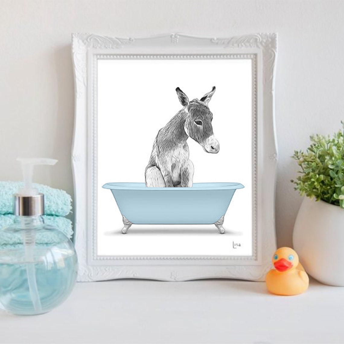 Donkey Bathroom Art Bathroom Wall Art Bathroom Kids Art Etsy