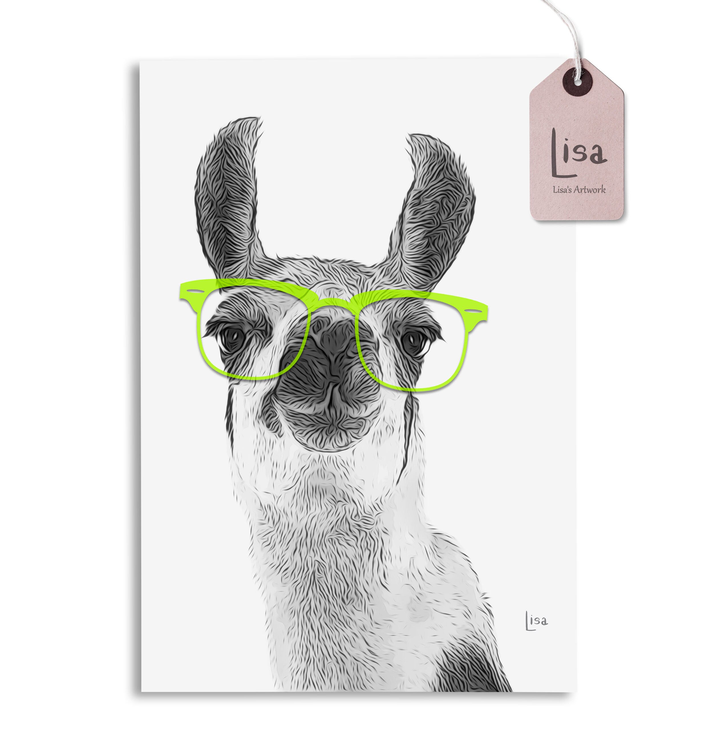 Llama Print Farm Animal Prints Animal With Glasses Home | Etsy