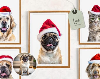Weihnachtliches benutzerdefiniertes Tierportrait – farbenfrohe Tierillustration, personalisiertes Geschenk und Karte