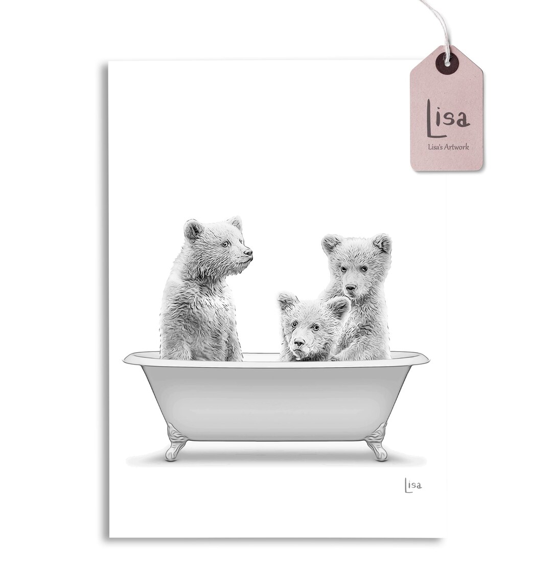 Bathroom Art, Bear Decor Bathroom, Cottagecore Decor, Bathroom Wall Art