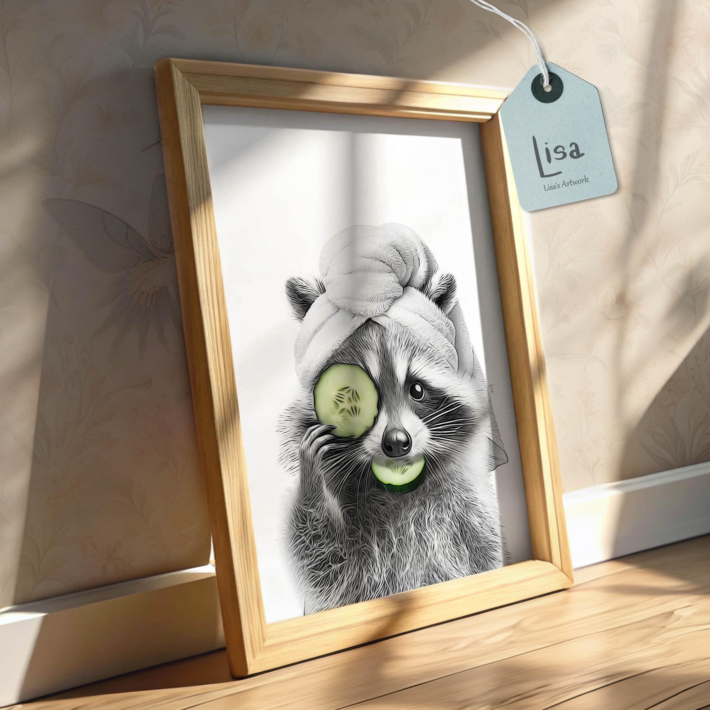 Set of 3 Raccoon Bathroom Prints, Whimsical Animal Wall Art, Kids ...