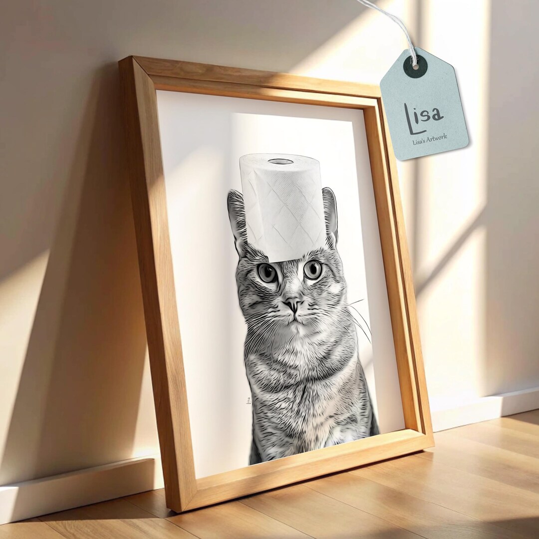 Funny Tabby Cat Bathroom Art – Cat With Toilet Paper Printable Wall ...