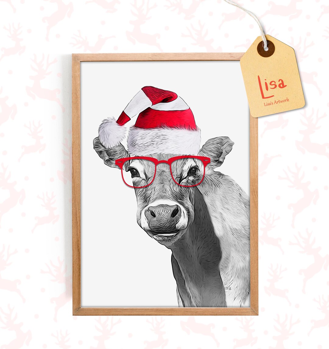 Holiday Decor, Cow Wall Art, Printable Christmas, Christmas Home Decor ...