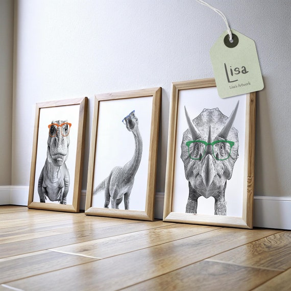 dinosaur decor, set of 3 prints, dinosaur nursery, dinosaur art, boy nursery decor, t rex, triceratops, tyrannosaurus rex, apatosaurus