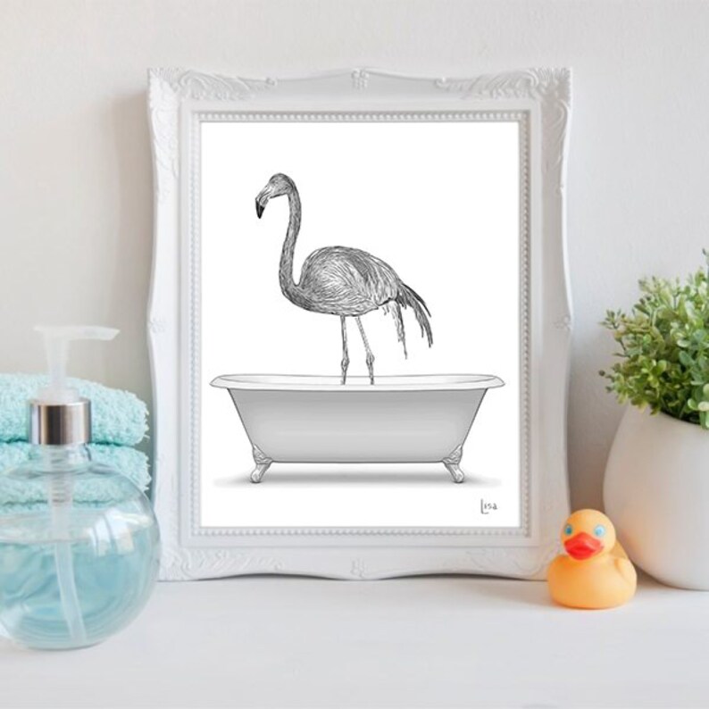 Flamingo Bathroom Art Bathroom Wall Art Bathroom Kids Art Etsy