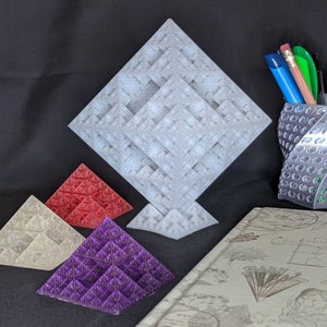 Sierpinski Triangle Fractal 3D Print, Square Pyramid or Octahedron with Stand