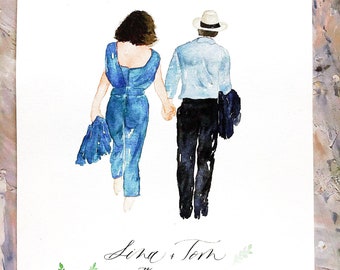 Custom Faceless Watercolor Couple Portrait | Valentines Gift | Original Hand Painted Couple Portrait |  Wedding Anniversary Gift