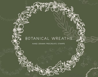 10 Hand drawn Botanical Wreath Procreate Stamp brushes | Floral Wreath Procreate Stamp brushes | Procreate Wreath Stamps