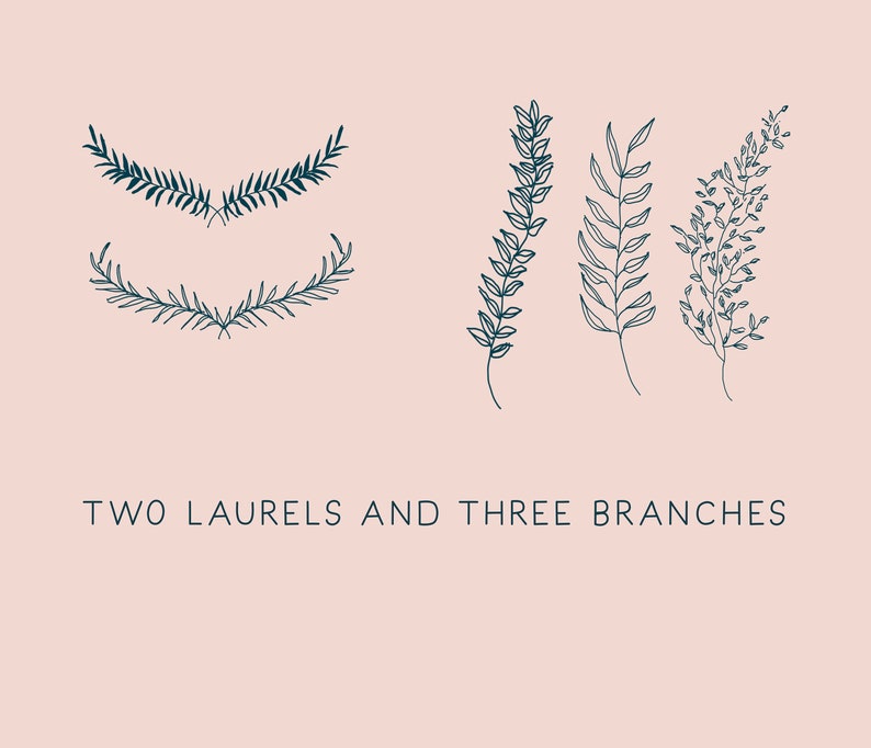 Puede incluir: Dos coronas de laurel en blanco y negro y tres ramas en blanco y negro. El texto "TWO LAURELS AND THREE BRANCHES" est&aacute; debajo de la imagen.