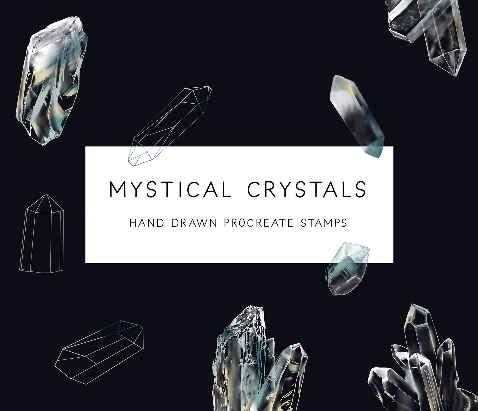 Mystical Crystals Hand Drawn Procreate Stamp Brushes Crystals