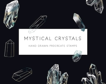Mystical Crystals Hand drawn Procreate stamp brushes | Crystals Illustration Procreate Stamps | Witchy Procreate Stamps