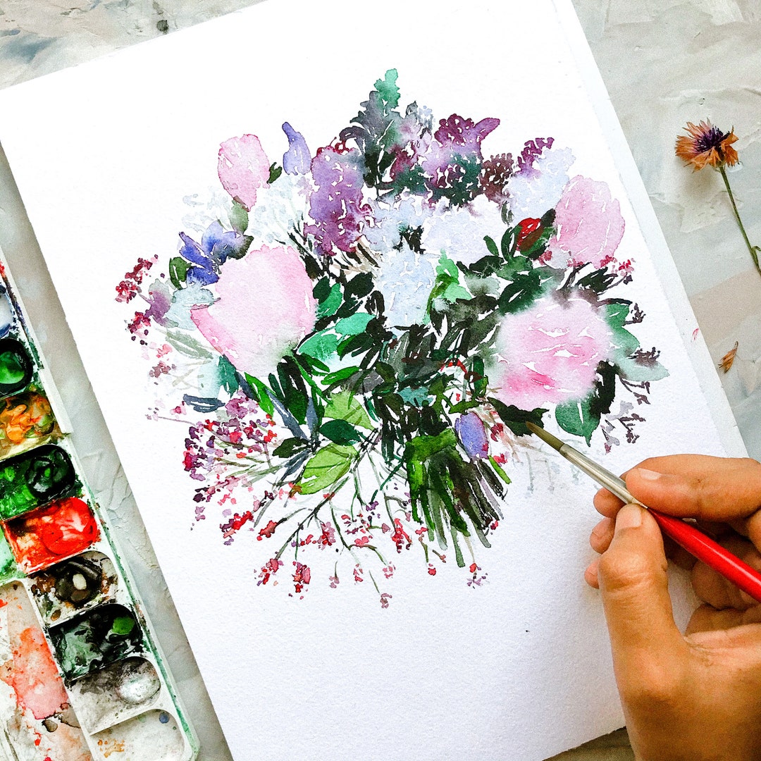 Original Hand Painted Custom Watercolor Wedding Bouquet | Wedding ...