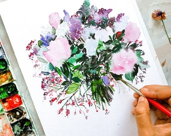 Original Hand Painted Custom Watercolor Wedding Bouquet | Wedding Anniversary gifts | Wedding bouquet Portrait | Watercolour Bouquet