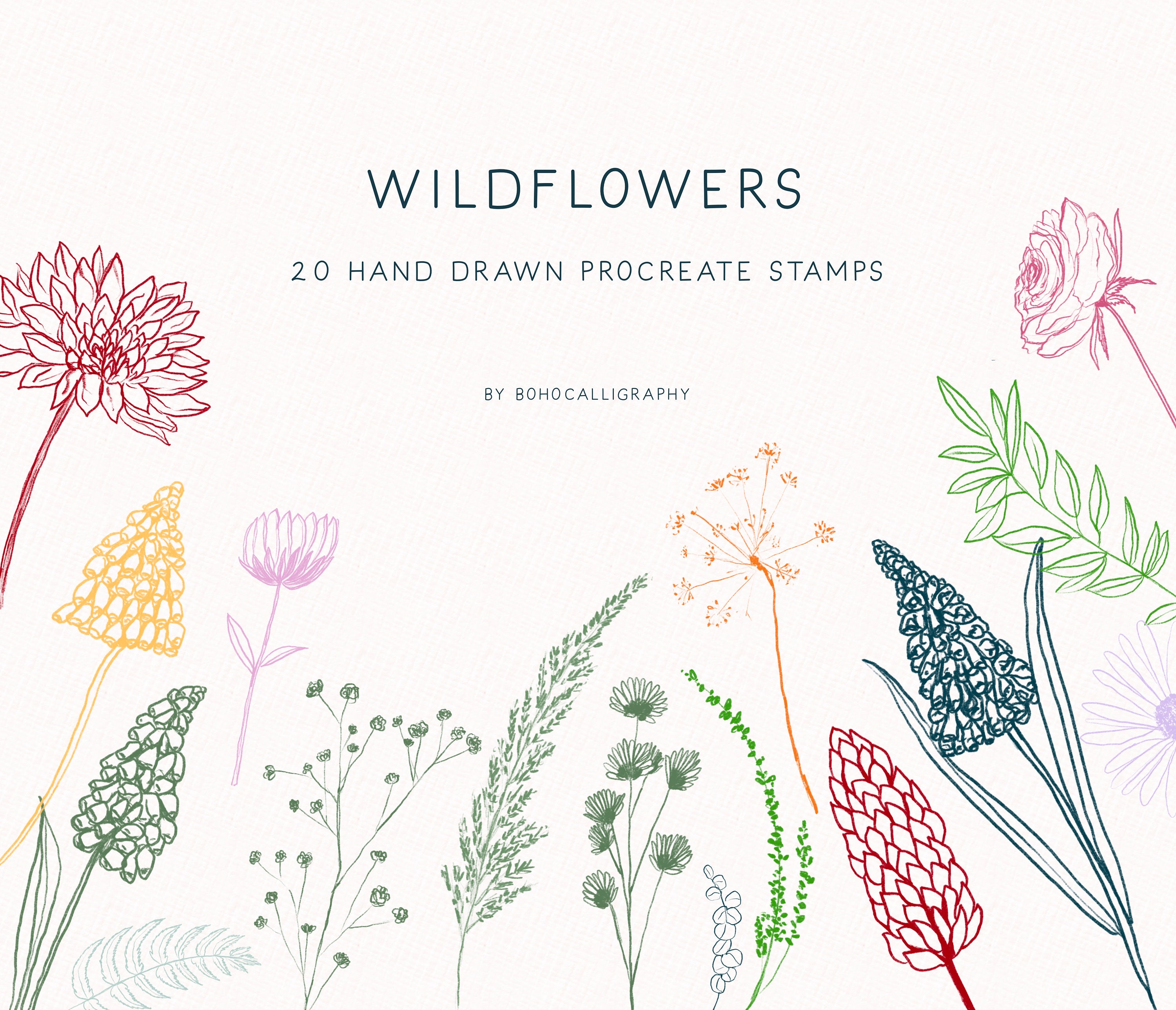 Wildflowers Hand Drawn Procreate Stamp Brushes Delicate - Etsy