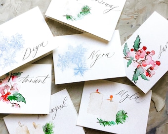 Personalised Handmade Watercolor Florals Place Cards for wedding | Hand lettered/Calligraphy Name Cards | Watercolor Florals Escort Cards