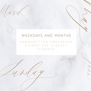 Week and Month Stamps for Procreate | Digital Planner Procreate Stamps | Handwritten days and Month Title Bujo Stamps for Procreate
