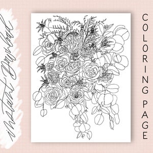 Floral Bouquet Coloring Page, Flower Coloring Page, Floral Coloring Sheet, Printable Coloring Page, Adult Coloring Pages, Floral Printable