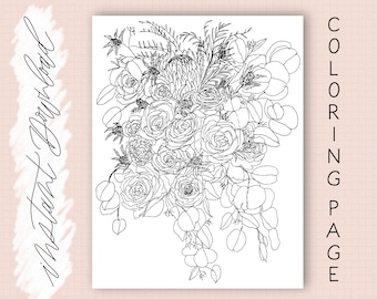 Floral Bouquet Coloring Page, Flower Coloring Page, Floral Coloring Sheet, Printable Coloring Page, Adult Coloring Pages, Floral Printable