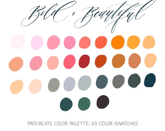 Bold and beautiful Procreate Color Palette, Procreate Color swatches, Procreate tool, Swatches file,  IPad Pro, procreate swatches