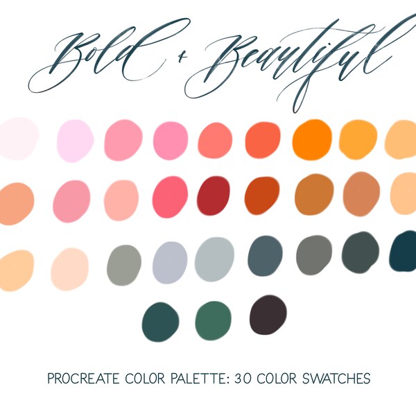 Bold and beautiful Procreate Color Palette, Procreate Color swatches, Procreate tool, Swatches file,  IPad Pro, procreate swatches