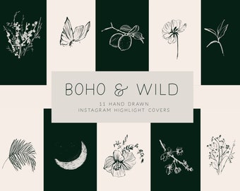 Boho & Wild Hand drawn Instagram Story Highlight Covers | Organic + Romantic Instagram Highlights Cover | Nature Inspired Instagram Icons