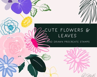 Procreate Floral Stamps | Hand drawn Floral doodles Procreate Stamps | Botanical Procreate Stamp Brushes | Flower & leaves Procreate Stamps