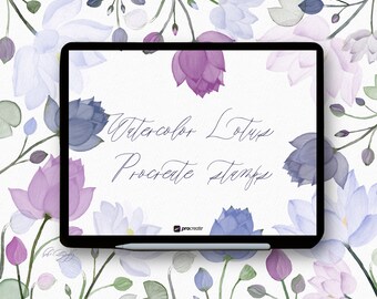 Hand painted Watercolor Lotus Flowers Procreate Stamp Brushes | Watercolor florals brushes for Procreate | Lotus Flower Procreate Stamps