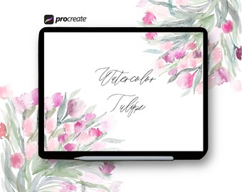 Hand painted Watercolor Tulips Florals Procreate Stamp Brushes | Watercolor florals stamp brushes for Procreate | Tulips Flower Stamp brush