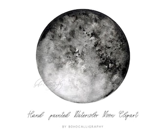 Full Moon Watercolor Art Print | Handpainted Watercolour Full Moon Illustration | Instant Download Lunar Clipart | Full Moon wall art print