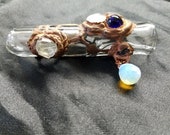 Chemistry of Tears - Copper Electroformed Glass Chillum With Stone Gems Opalite, Carborundum, Quartz, Herkimer Diamonds Lake Tumbled Stone