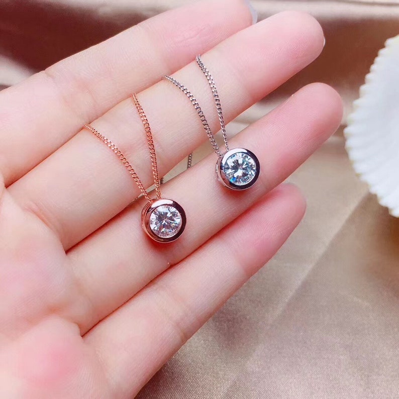 Art Deco Aesthetic Moissanite Pendant Necklace Handmade Jewelry Sterling Silver Engagement Cocktail Wedding Women