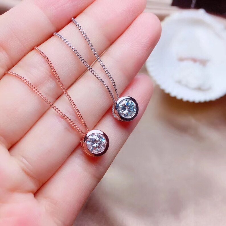 Art Deco Aesthetic Moissanite Pendant Necklace Handmade Jewelry Sterling Silver Engagement Cocktail Wedding Women