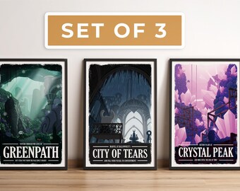 Set of 3 Hollow Knight Travel Posters: Retro Illustration Game Artwork