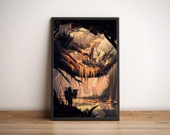 Forest of Gold - Original Illustration, Elven Architecture, Fantasy Artwork, D&D Inspired, Tolkien Style