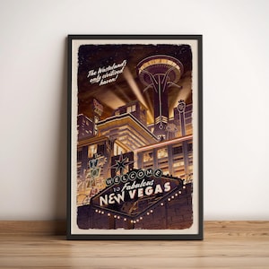 New Vegas - Póster de viaje, ilustración retro vintage, gamer de PC, el mejor regalo para gamers, obra de arte nostálgica