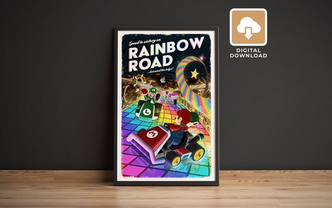 Rainbow Road mario Kart Travel Poster Digital - Etsy