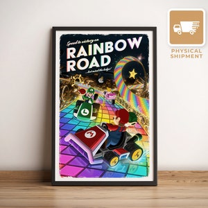 Rainbow Road (Mario Kart)  - Travel Poster, Retro Vintage Illustration, PC Gamer, Best Gamer Gift, Nostalgic Artwork