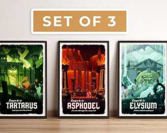 Set of 3 Hades Travel Posters: Retro Illustration Game Artwork