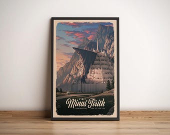 Minas Tirith (Lord of the Rings) - Travel Poster, Retro Vintage Illustration, Fantasy Gift Idea, Tolkien Wall Art