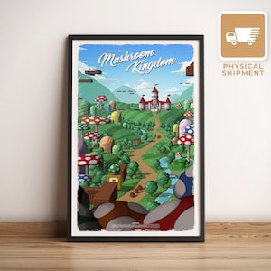 Mushroom Kingdom (Super Mario)  - Travel Poster, Retro Vintage Illustration, PC Gamer, Best Gamer Gift, Nostalgic Artwork